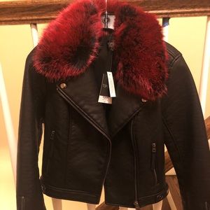 TOPSHOP jacket with detachable faux red fur.